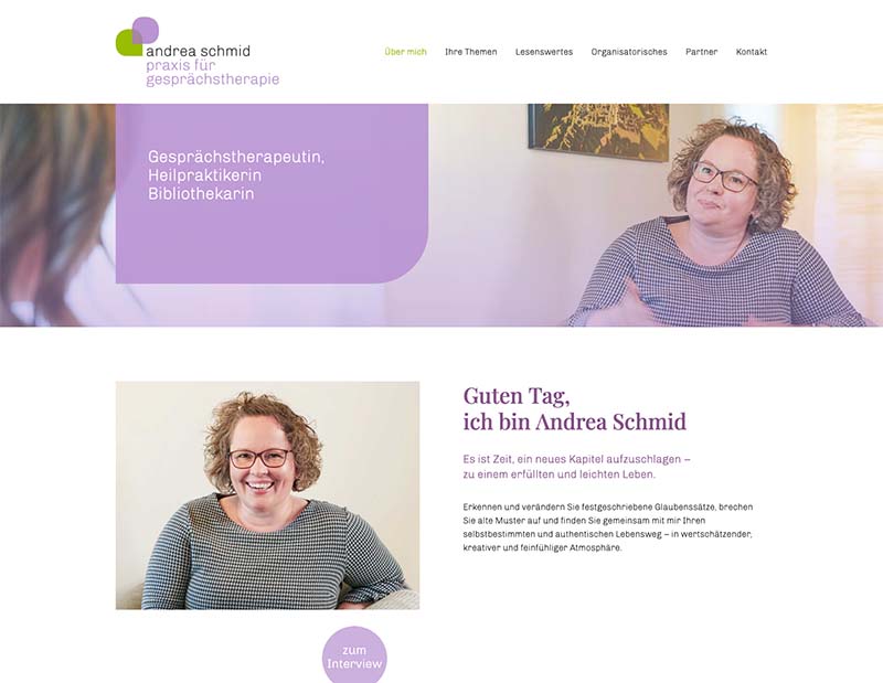 Screenshot der Praxis-Website von Andrea Schmid Gesprächstherapie